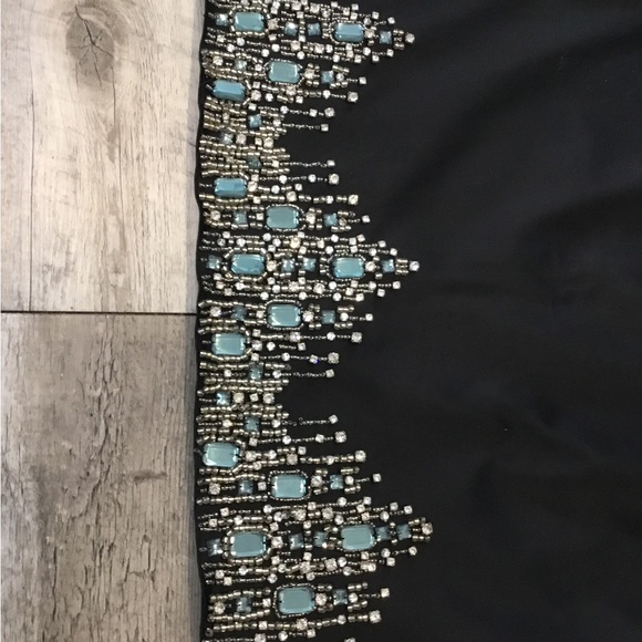 JS Collections Jewelled Satiny Black Skirt, heavily embellished along hem. - Picture 2 of 8